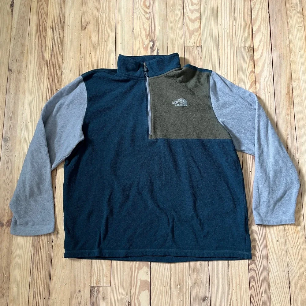 The North Face Mens XL Quarter Zip Fleece Pullover Colorblock Navy Green Grey